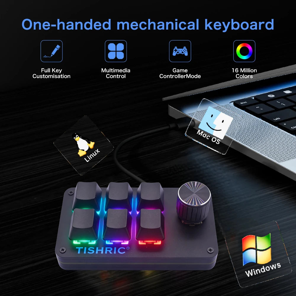 TISHRIC Mini Macro Mechanical Keypad 3/4/6 Key RGB Hotswap USB Macro Mechanical Keypad PRIMED