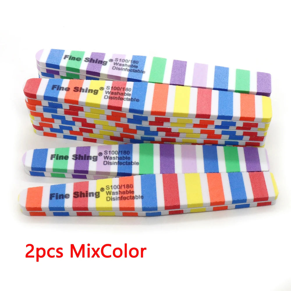 JEARLYU Double-Sided Sponge Nail Files 100/180 Grit | 2–20 Pcs Nail File PRIMED 2pcs-Mix Color