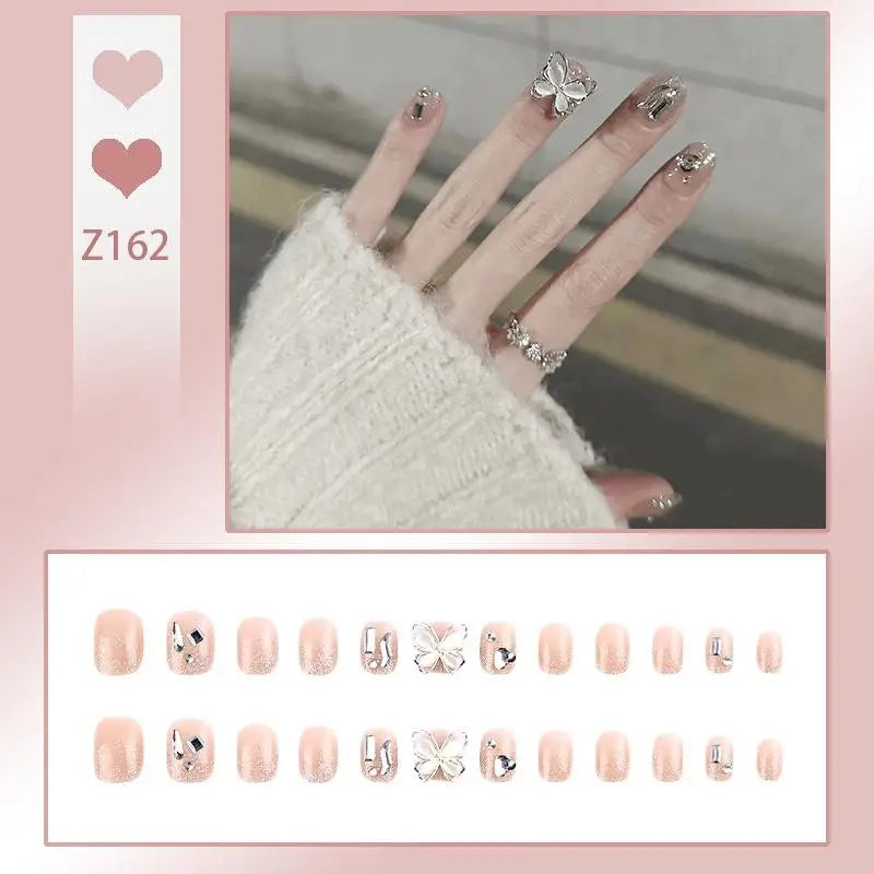 French Press On Nails Set – 24 Short Acrylic Tips with Glue