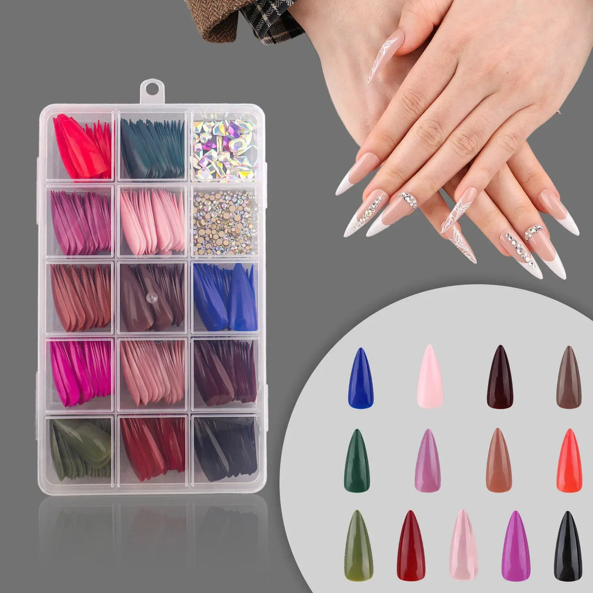 LEKGAVD Long Press-On Nails Set – Diamond DIY Manicure Kit