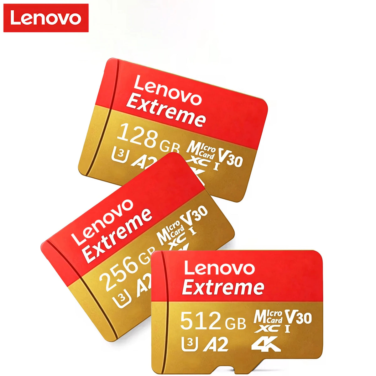 Lenovo Micro SD Card 64GB–512GB Class 10 U3 V30 A2 Flash Micro SD Card PRIMED