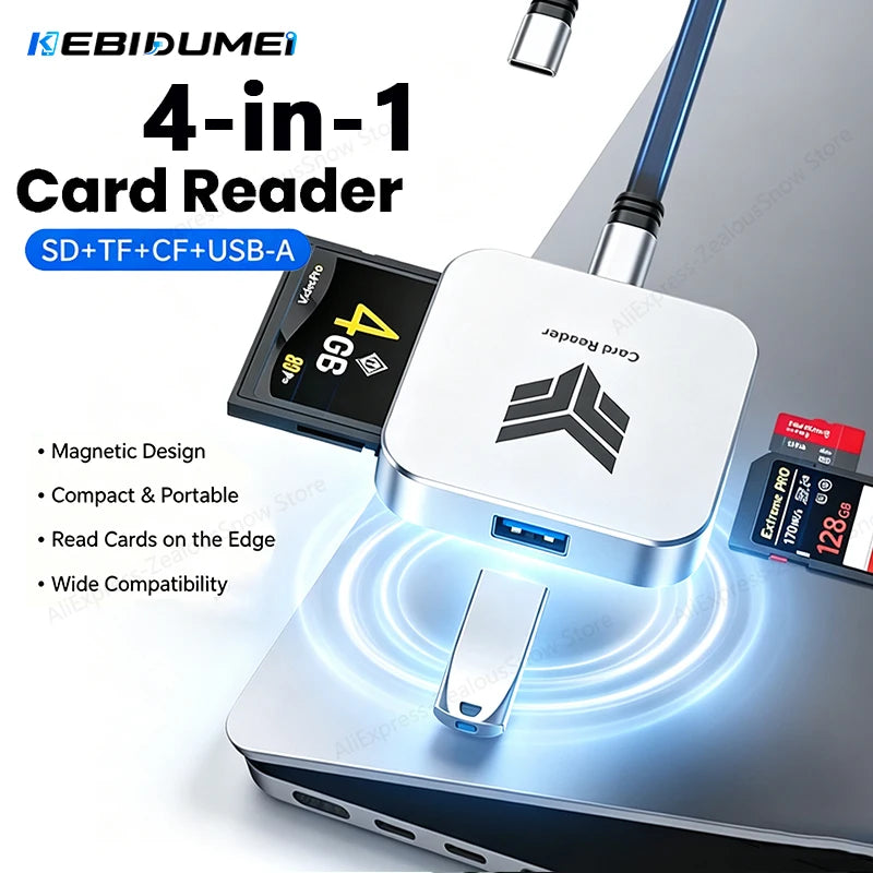 Magnetic 4-in-1 USB-C Card Reader | CF SD TF 5Gbps Hub USB-C Card Reader PRIMED