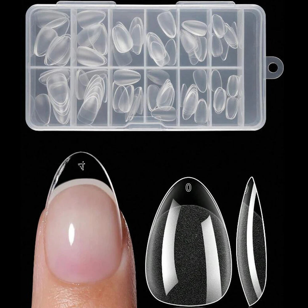 120pcs Glossy French Press On Nails Almond Full Coverage Set