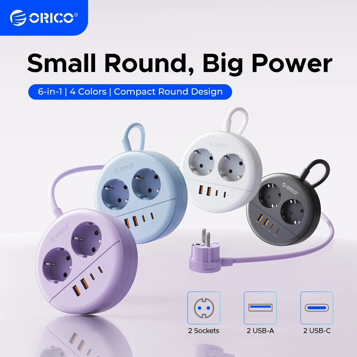 ORICO Desktop Round Power Strip PD20W USB-C USB-A EU Plug Desktop Power Strip PRIMED