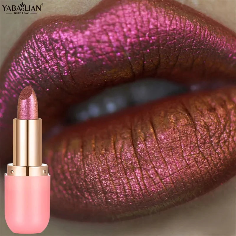 Metallic Chameleon Pearl Lipstick – Waterproof Glitter Lip Gloss Metallic Pearl Lipstick PRIMED