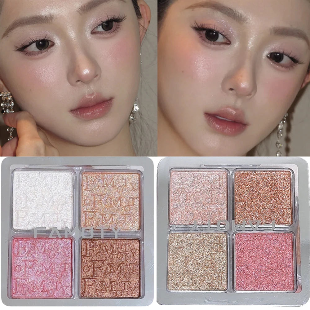 3D Embossed 4-Color Highlighter Palette | Shimmer Glow Powder Highlighter Palette PRIMED
