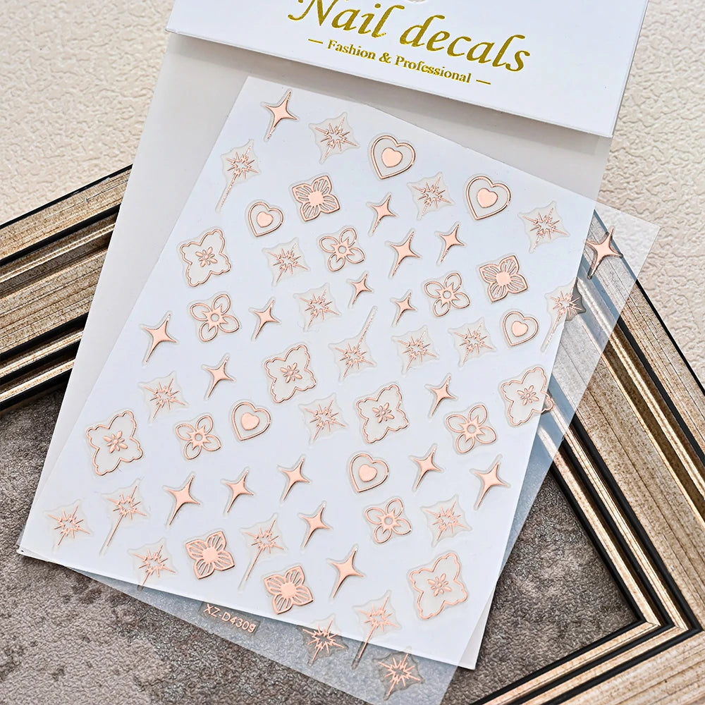 Rose Gold 3D Nail Stickers – Sun Moon Star Bohemian Art