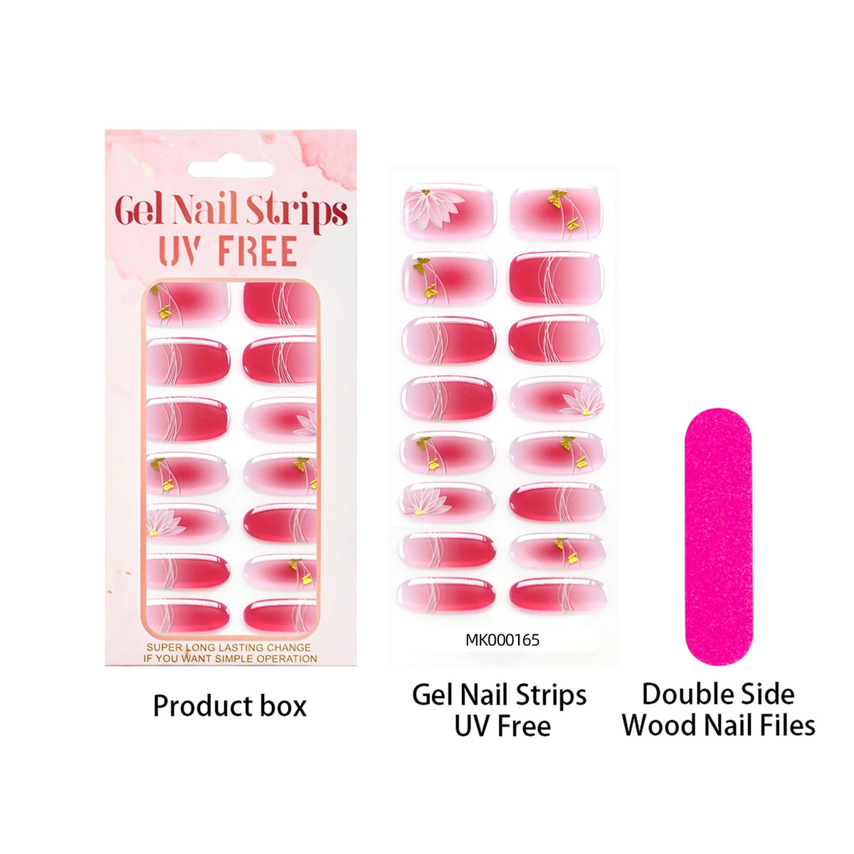 Pink Lotus Semi Cured Gel Nail Strips – Gold Foil 16 Tips