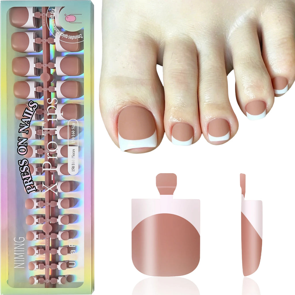 150Pcs Matte Pink Press-On False Toenails | Short Square Tips Press-On Toenails PRIMED
