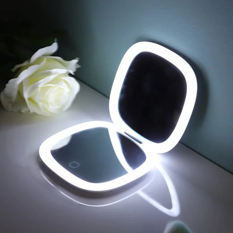 LED Compact Makeup Mirror 1X/10X Magnifying Portable Vanity LED Vanity Mirror PRIMED