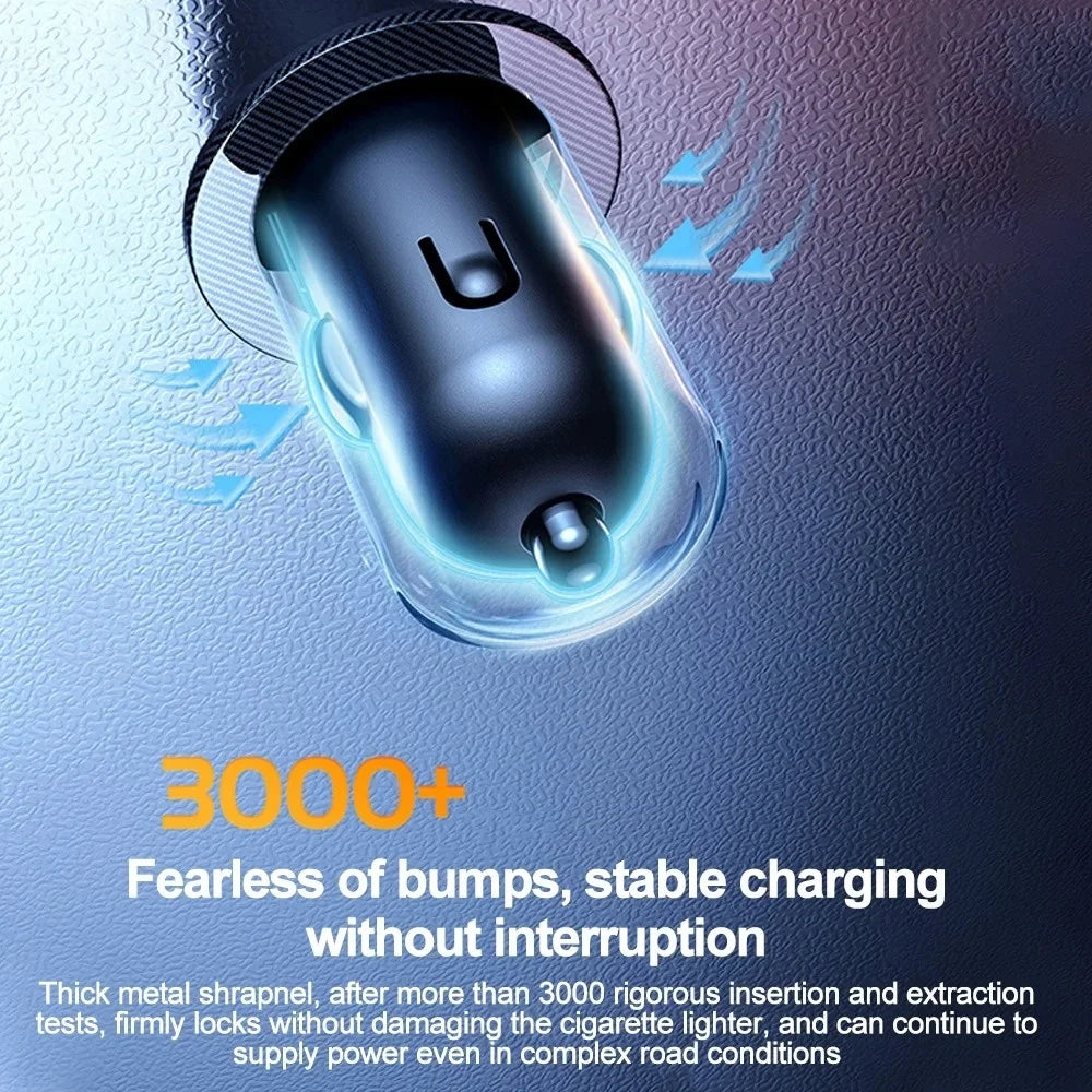 66W Digital Car Charger – Dual USB & PD Fast Charging Adapter Car Charger Adapter PRIMED