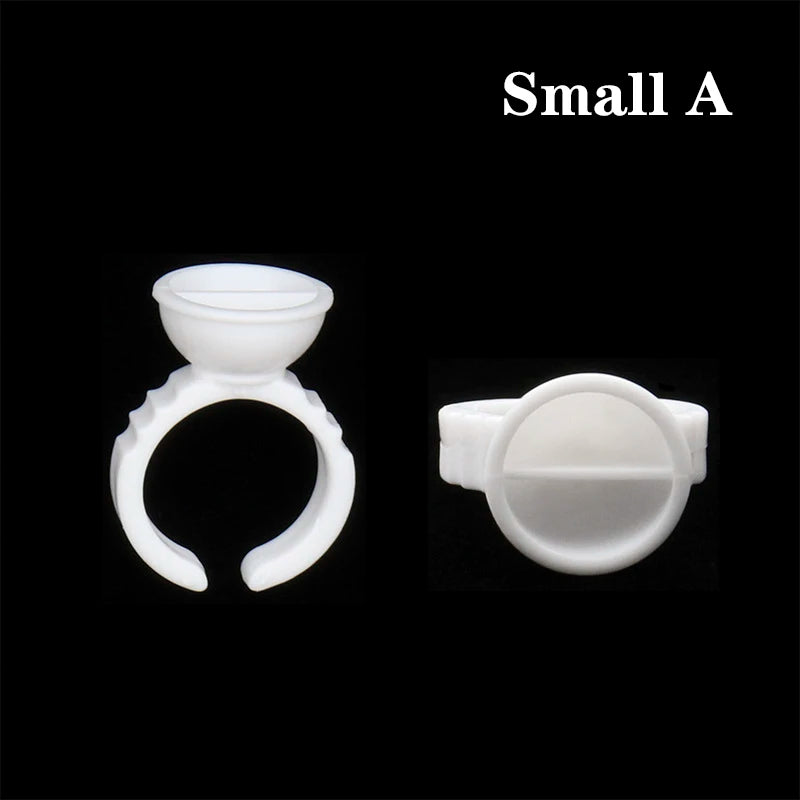 100Pcs Disposable Lash Glue Rings | Eyelash Extension Supplies Lash Extension Accessory PRIMED 100pcs white small A