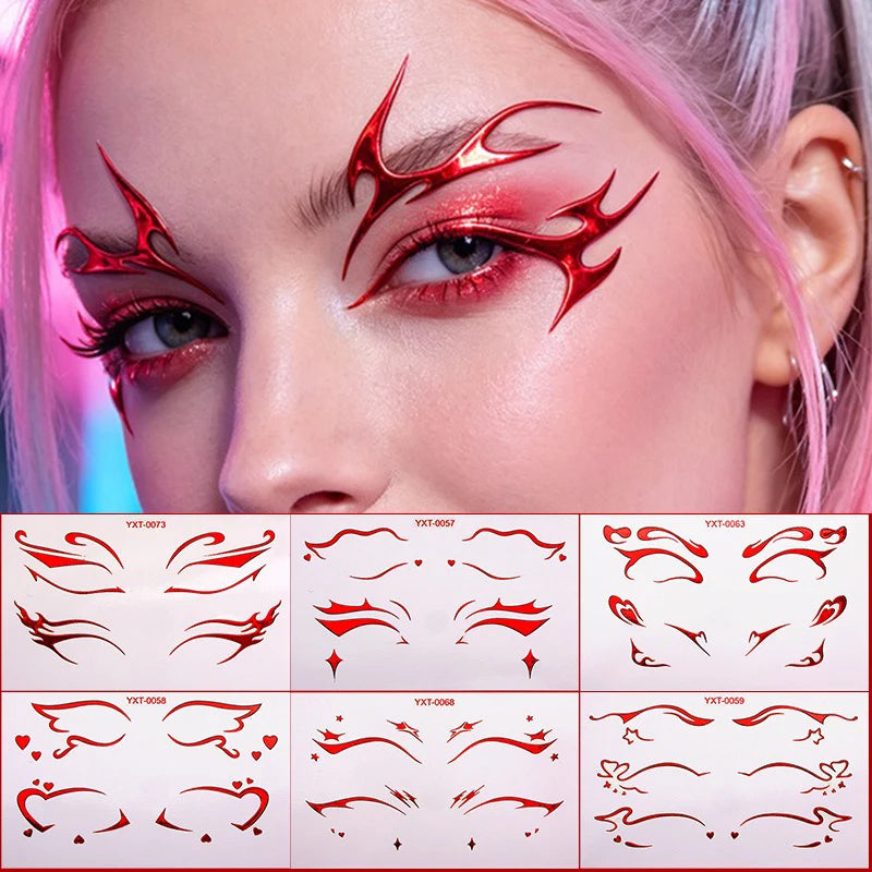 Purple Red Metallic Eye Makeup Stickers | Temporary Tattoo