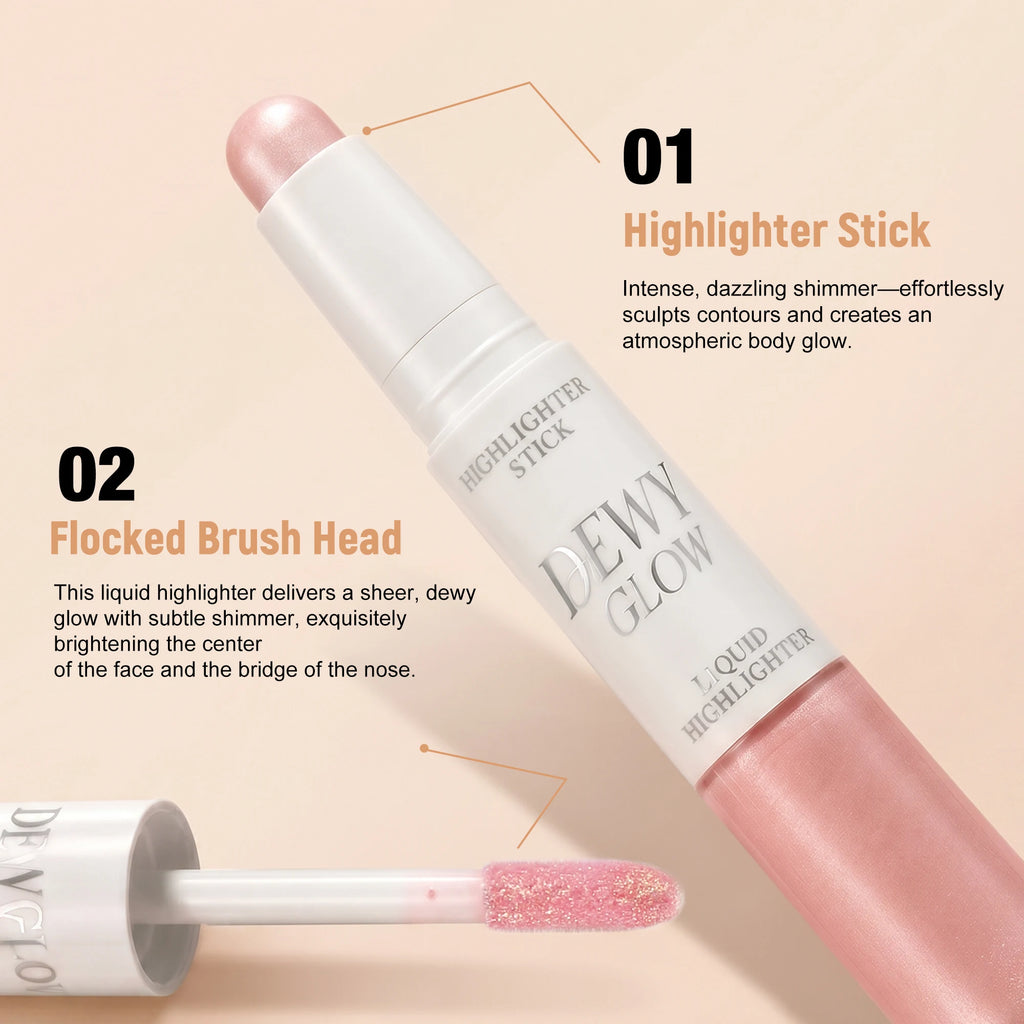 Handaiyan Double-Head Highlighter Stick – Pink & Silver Glow Pen Highlight Pen PRIMED