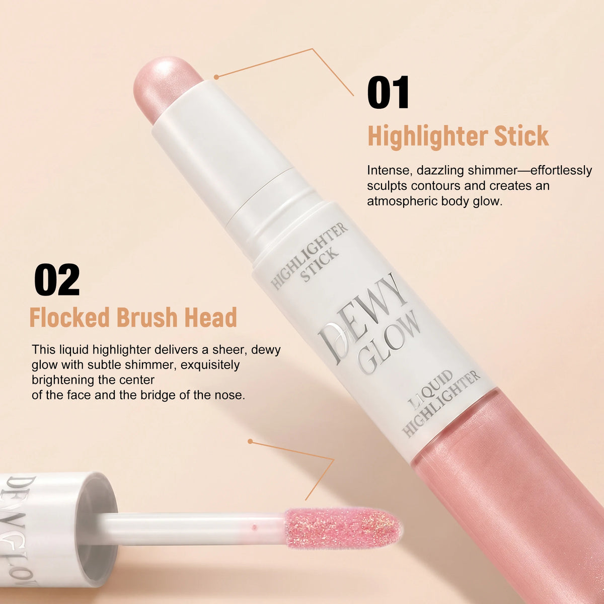 Handaiyan Double-Head Highlighter Stick – Pink & Silver Glow Pen Highlight Pen PRIMED