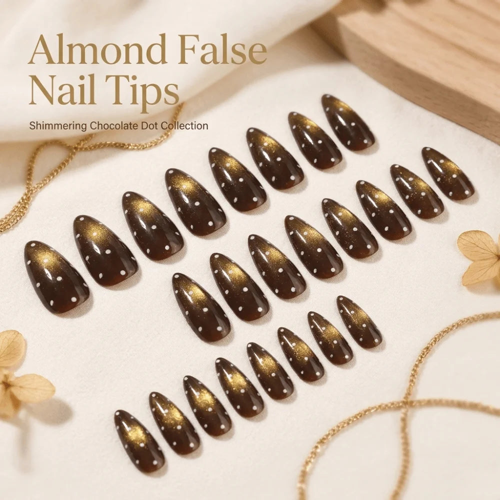 Cat Eye Almond Press-On Nails 24pc – Brown Polka Dot