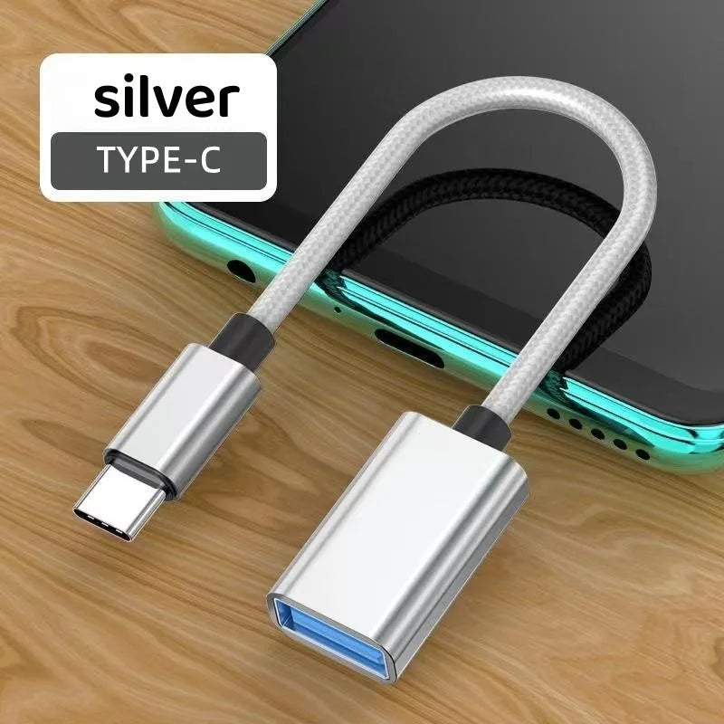 USB-C to USB OTG Adapter Cable | Type-C Male to USB-A Female USB OTG Adapter PRIMED Silver