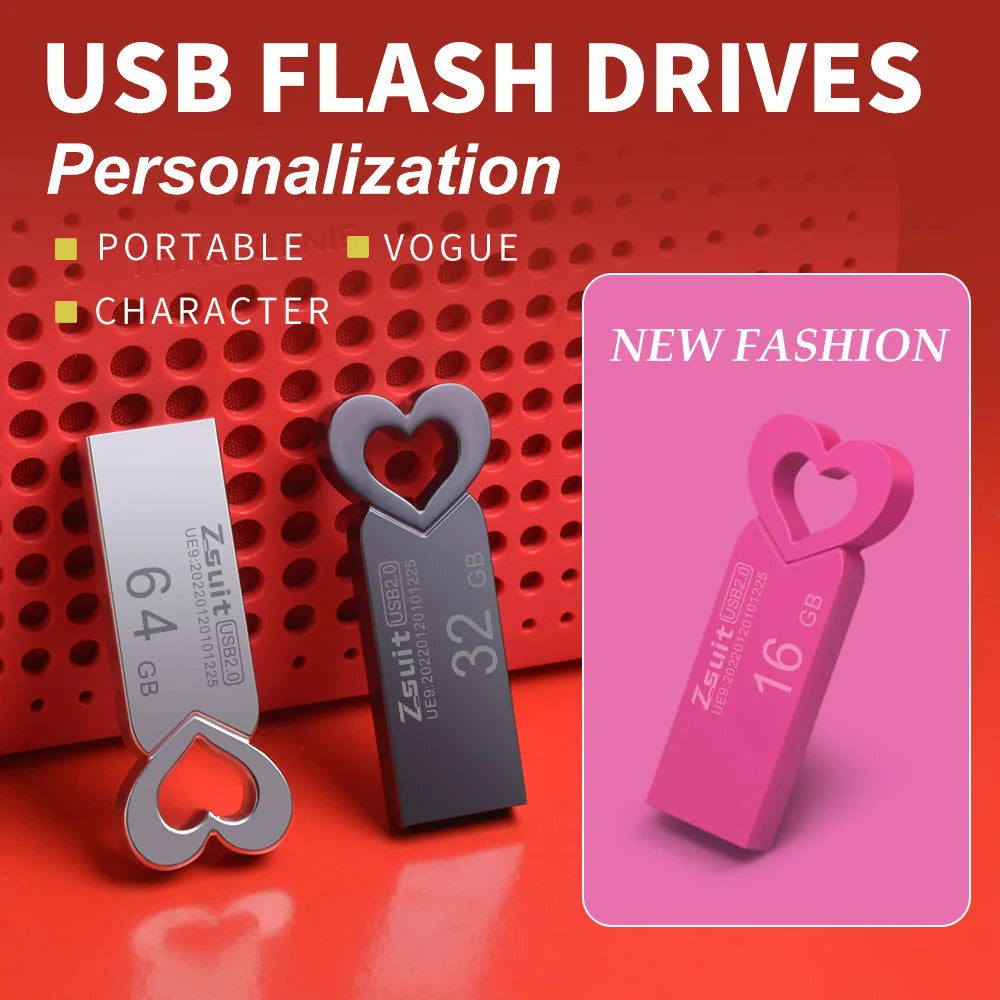 10-Pack Heart-Shaped Metal USB Flash Drives 4GB–32GB Waterproof USB Flash Drive PRIMED