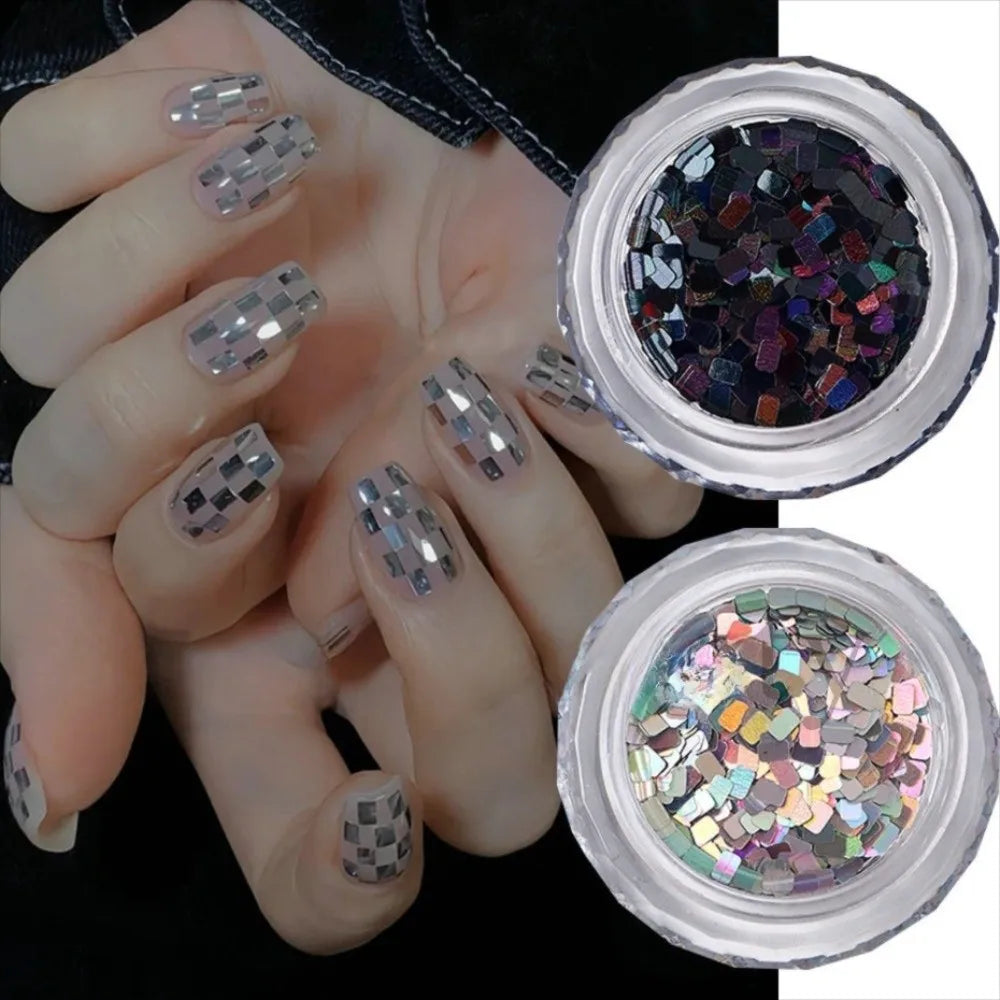Holographic Square Nail Sequins – Silvery Laser Glitter Art