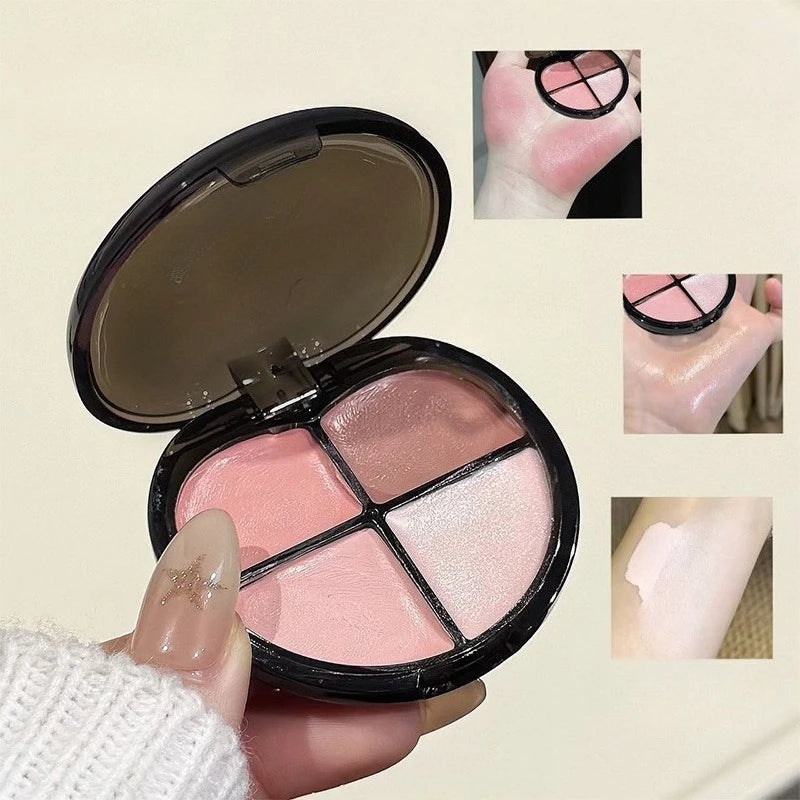 4-Color Cream Blush Palette | Dewy Shimmer K-Beauty Glow Cream Blush Palette PRIMED