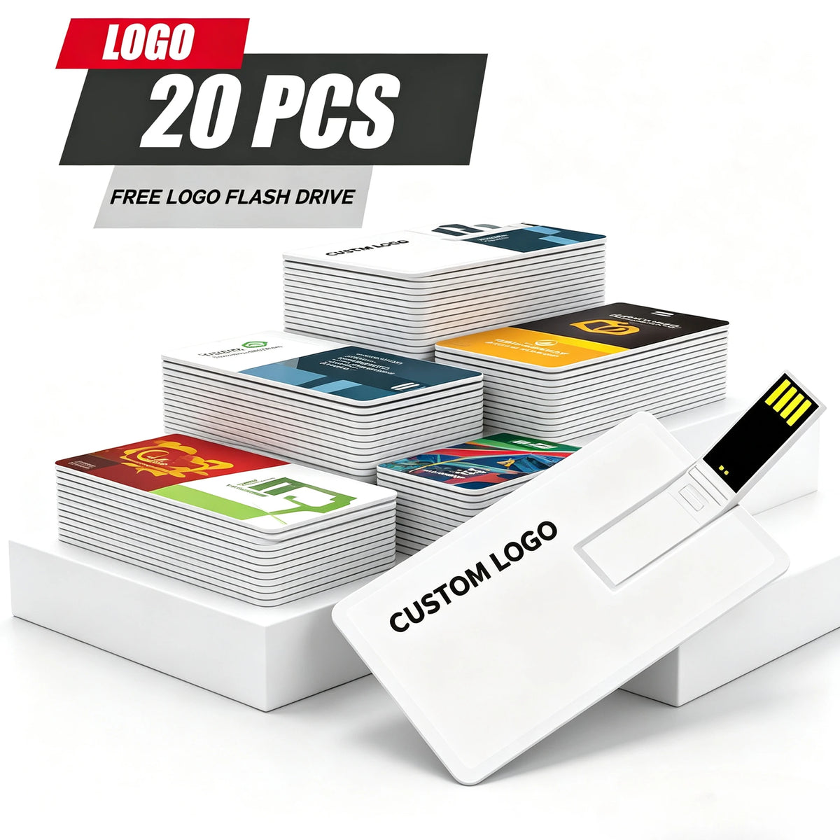 20-Pack Custom Logo USB Flash Drives 4GB–64GB Credit Card USB Flash Drive PRIMED