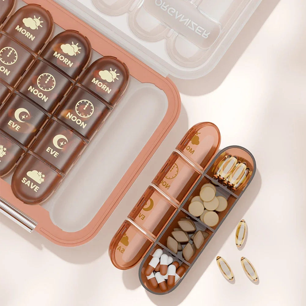 Weekly Pill Organizer 3-4x Daily | Moisture-Proof Travel Pill Box