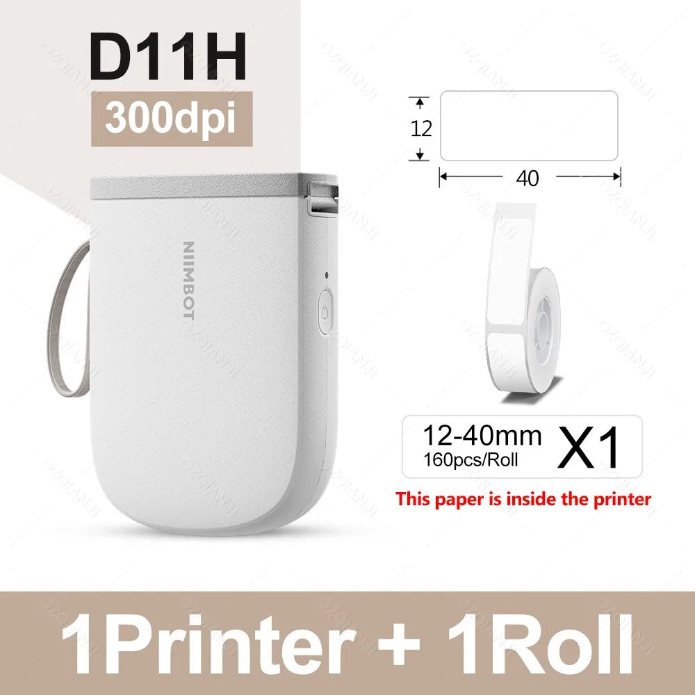 Niimbot D11H 300DPI Bluetooth Portable Thermal Label Printer Thermal Label Printer PRIMED WH Add 1Roll