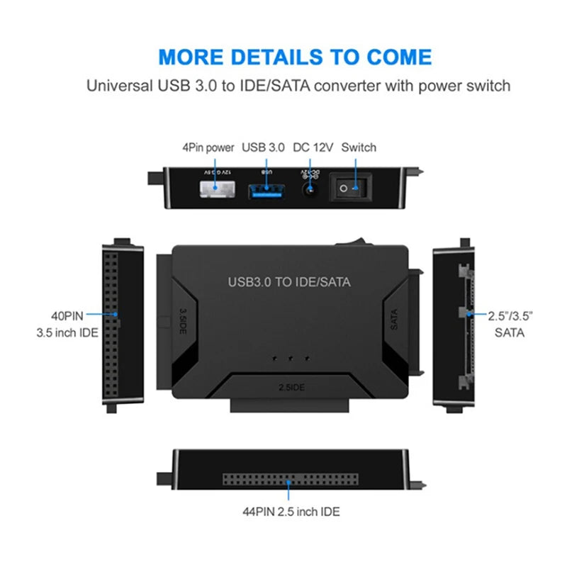 SATA/IDE to USB 3.0 Adapter – 2.5/3.5" HDD & DVD, 6TB Hard Drive Adapter PRIMED