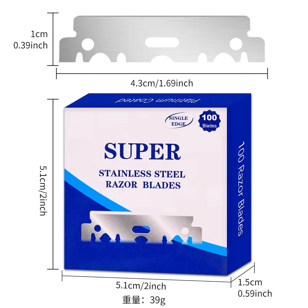 BARBERTOP 100-Pack Stainless Steel Safety Razor Blades for Men