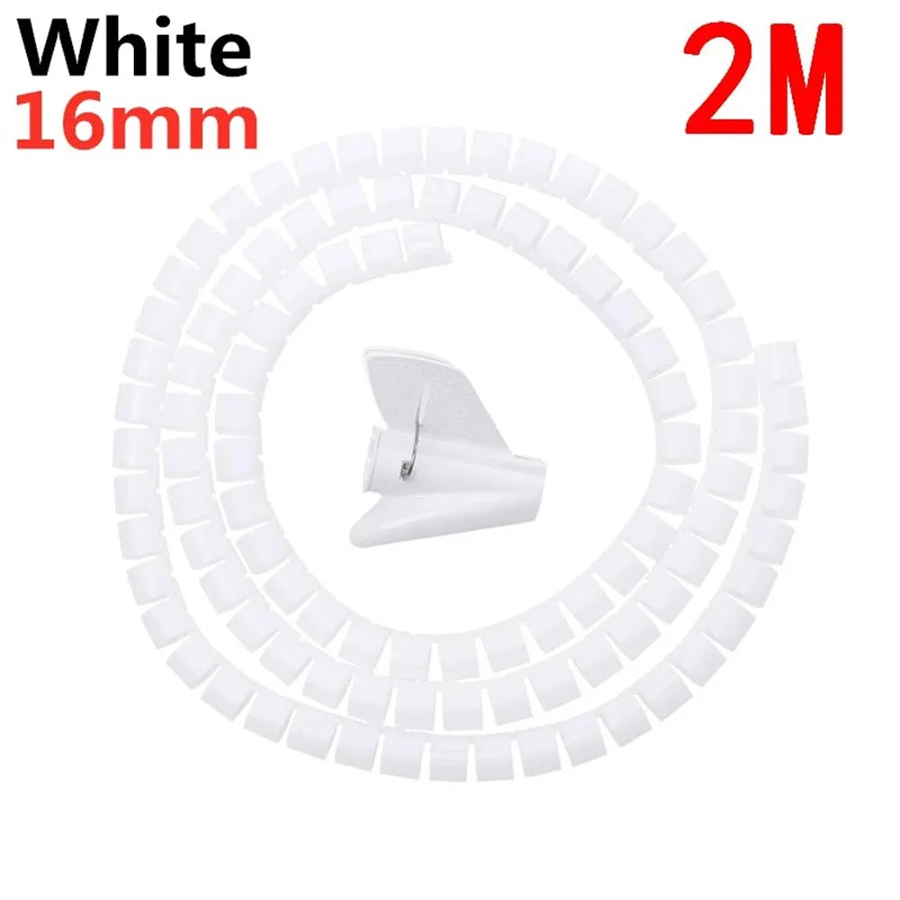 2M Flexible Spiral Cable Protector Sleeve 10mm & 16mm Cable Management Sleeve PRIMED 2M 16mm White