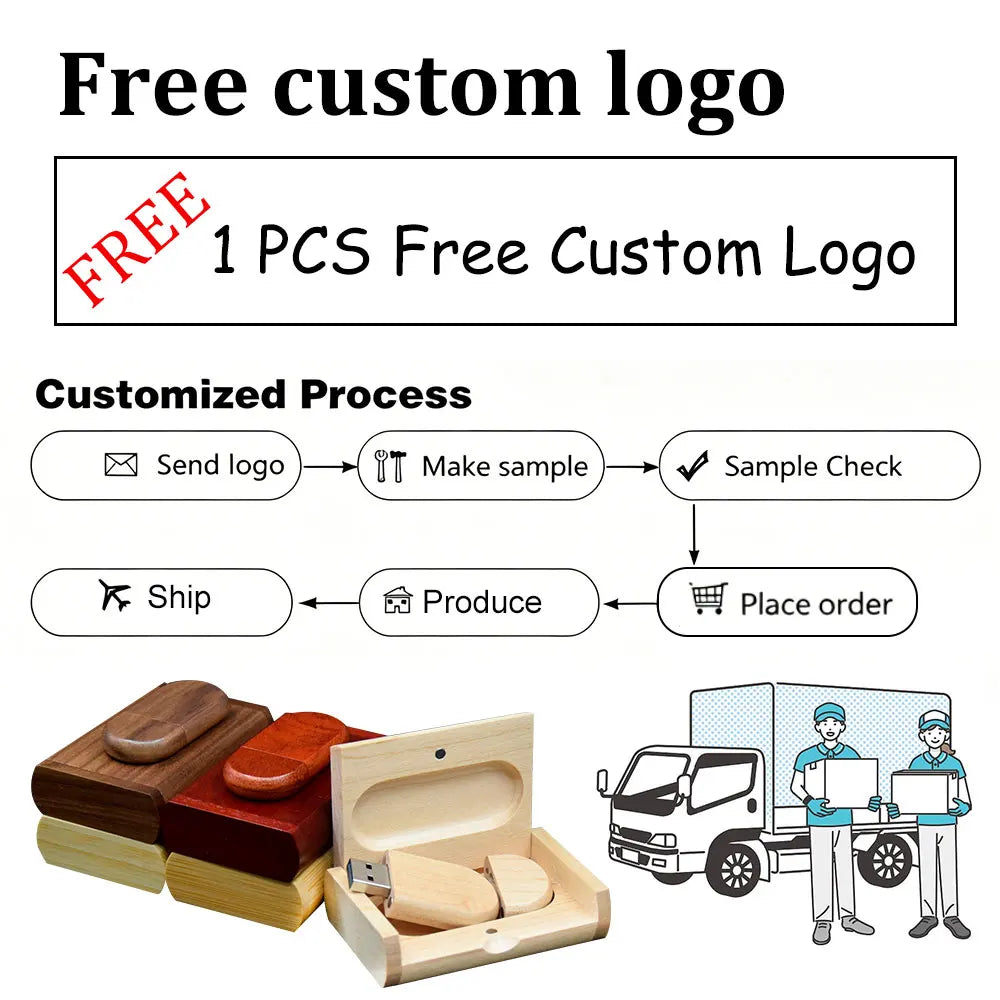 10-Pack Wooden USB Flash Drives 32GB 64GB 128GB Custom Logo USB Flash Drive PRIMED