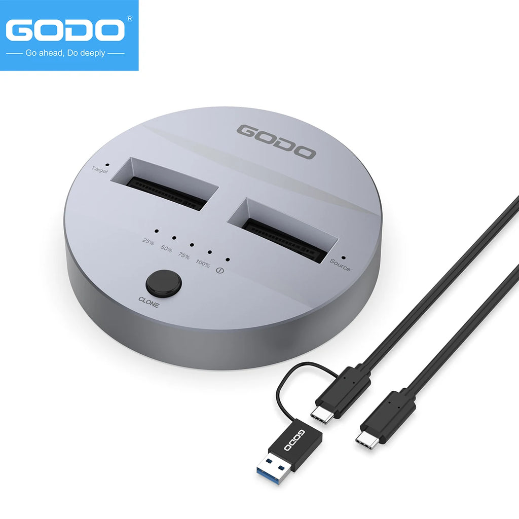 GODO Dual-Bay M.2 NVMe/SATA SSD Dock & Offline Cloner USB 3.2 SSD Docking Station PRIMED UK Plug M.2 NVMe/SATA
