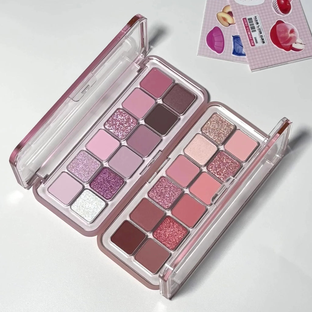 DIKALU 12-Color Eyeshadow Palette – Earth Pink Purple Shimmer Eyeshadow Palette PRIMED