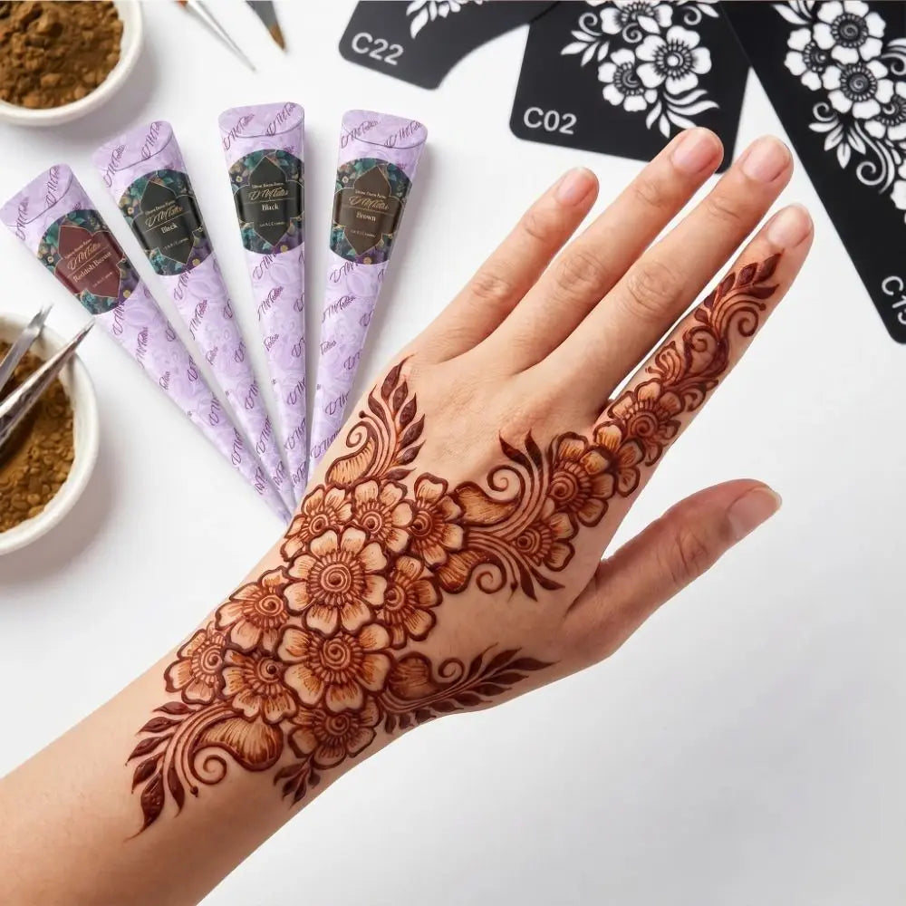 Reusable Henna Stencils – Self-Adhesive Floral Body Art Templates