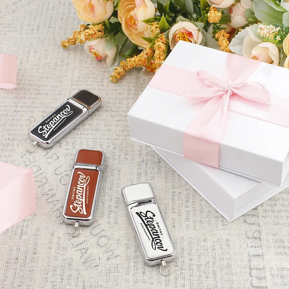 10-Pack Leather USB 3.0 Flash Drives 128GB | Free Custom Logo USB Flash Drive PRIMED