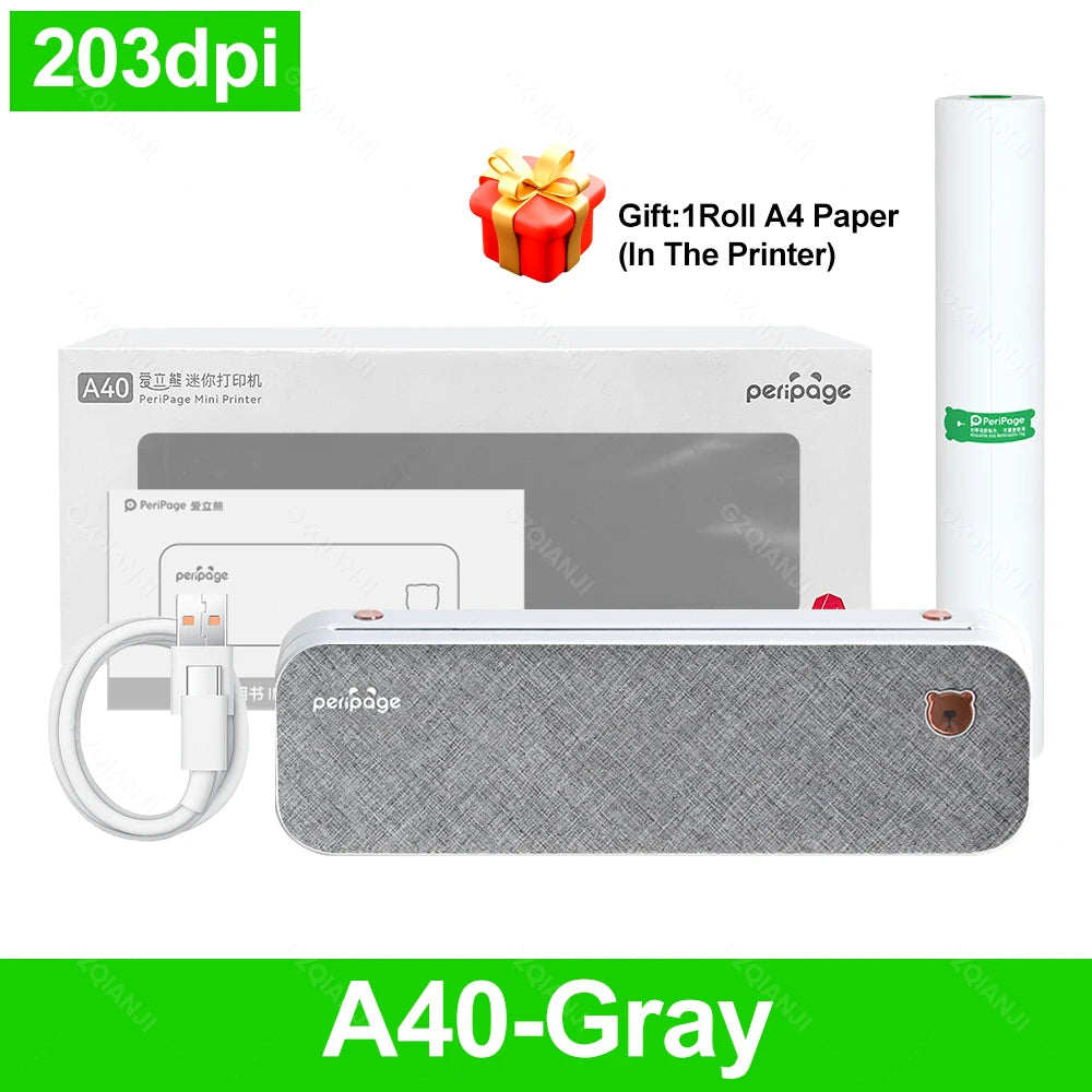 PeriPage A40 Wireless A4 Thermal Printer – No Ink or Toner Thermal Printer PRIMED A4-Gray Printer