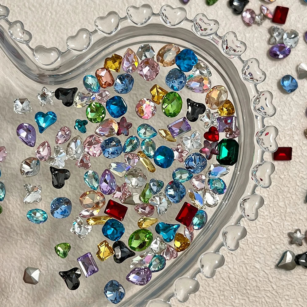 50Pcs Heart-Shaped Nail Rhinestones | 3D Candy Color Gems Nail Art Rhinestones PRIMED