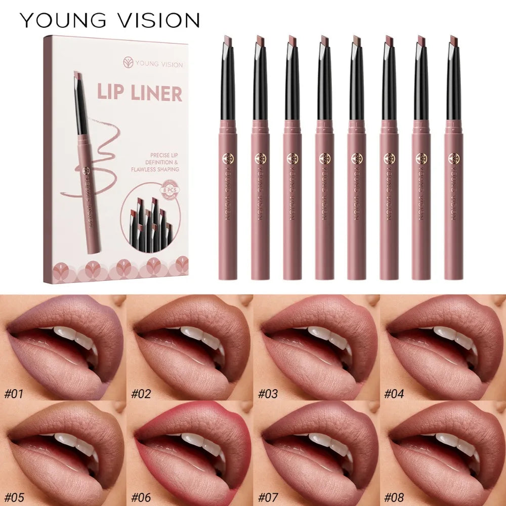 8-Color Rotatable Matte Lip Liner Set – Waterproof Long-Lasting Matte Lip Liner Set PRIMED
