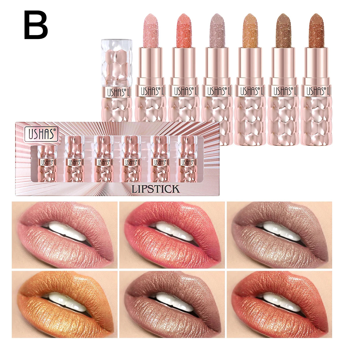 USHAS Metallic Shine Liquid Lipstick Set – 6pc Waterproof