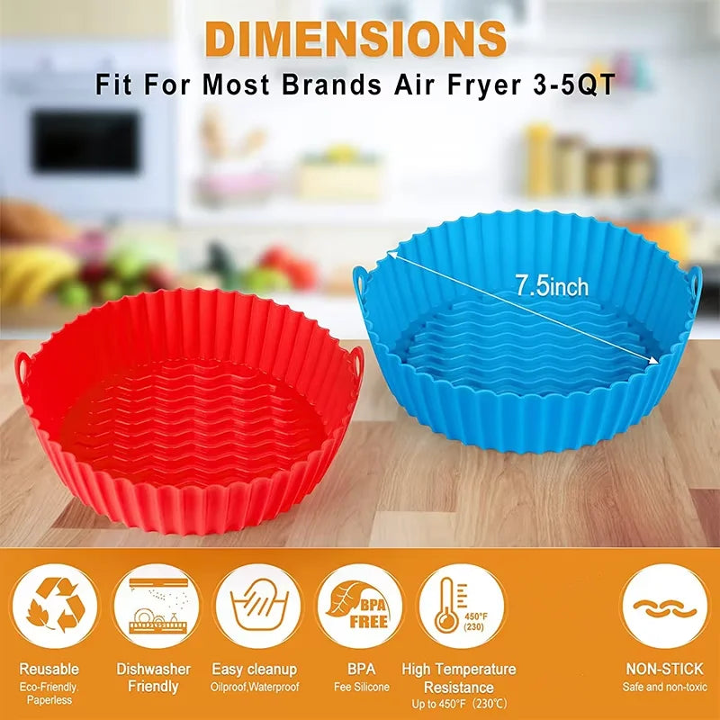 LMETJMA Reusable Silicone Air Fryer Liner Round Basket Insert Silicone Air Fryer Liner PRIMED