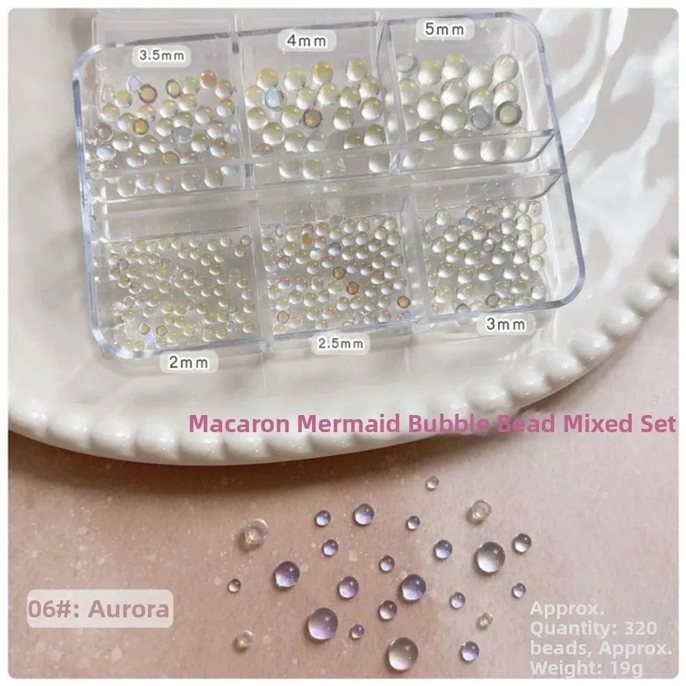 Mermaid Bubble Beads Nail Charms – Aurora Rainbow Glitter Nail Art Charms PRIMED Style 06