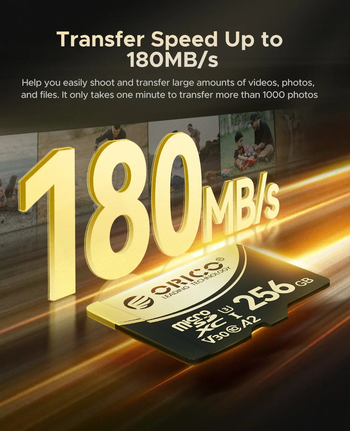 ORICO 512GB microSDXC Card – 180MB/s 4K UHD A2 V30 U3 MicroSD Memory Card PRIMED