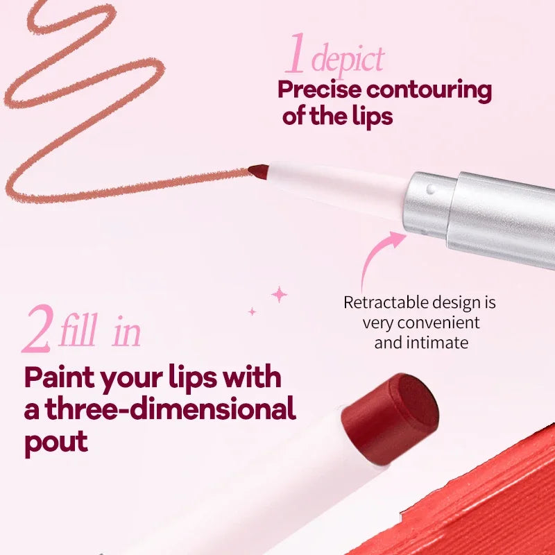 OCHEAL 2-in-1 Matte Lip Liner & Lipstick Pen | Long-Lasting Lip Liner Lipstick PRIMED