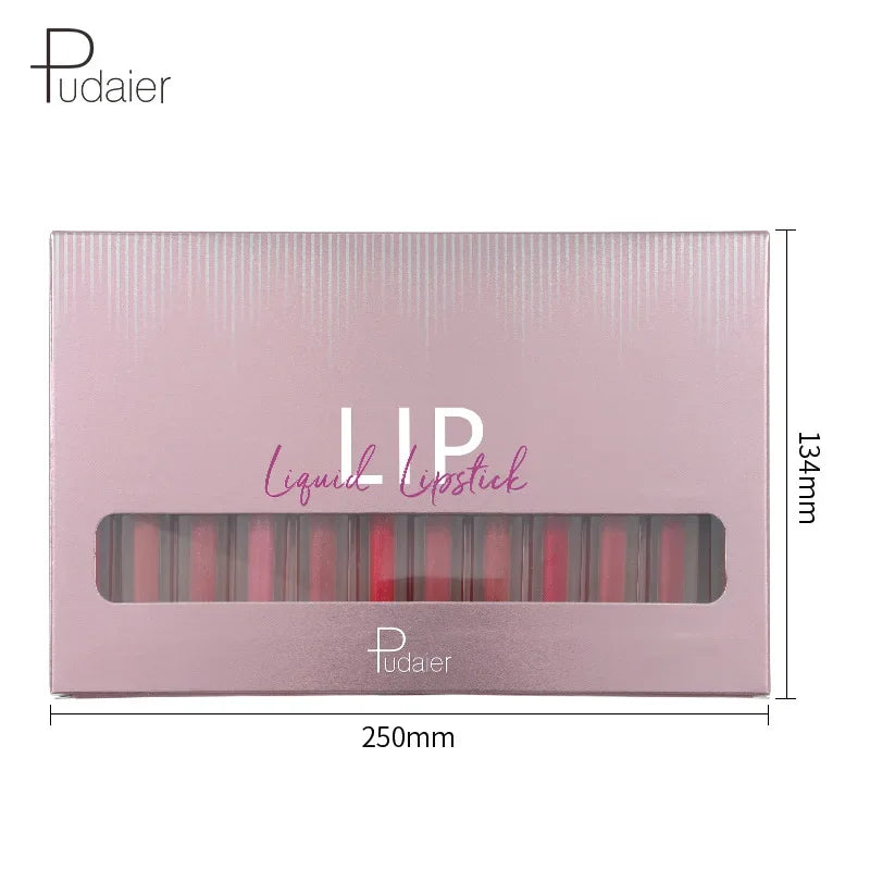 Pudaier 12-Color Matte Glitter Liquid Lip Gloss Set – Nude