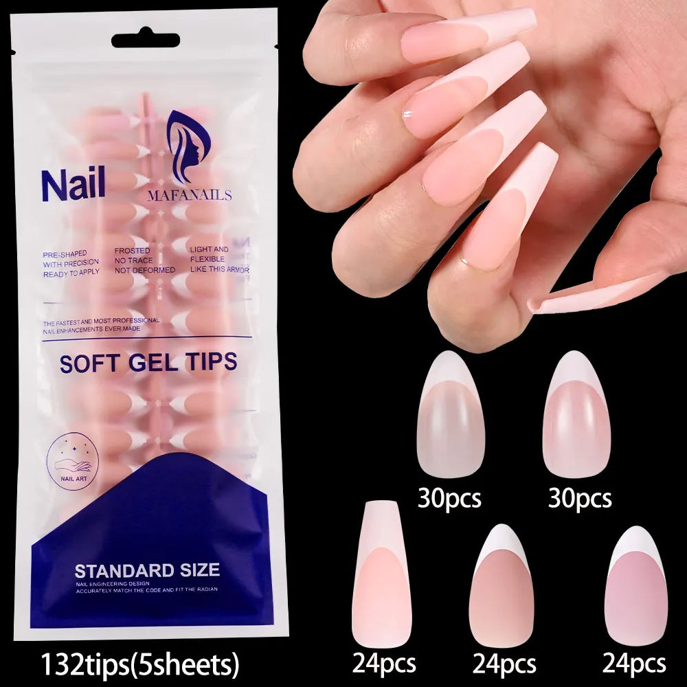 120pcs Glossy French Press On Nails Almond Full Coverage Set
