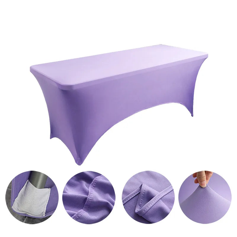 Stretch Spandex Table Cover 4 6 8 FT | Washable Wrinkle Resistant Stretch Table Cover PRIMED PURPLE 8FT