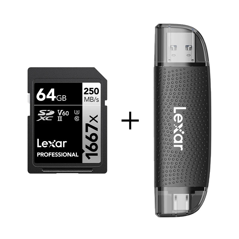 Lexar V60 4K SDXC UHS-II Memory Card | 64GB–256GB, 250MB/s SD Memory Card PRIMED 64GB with Reader