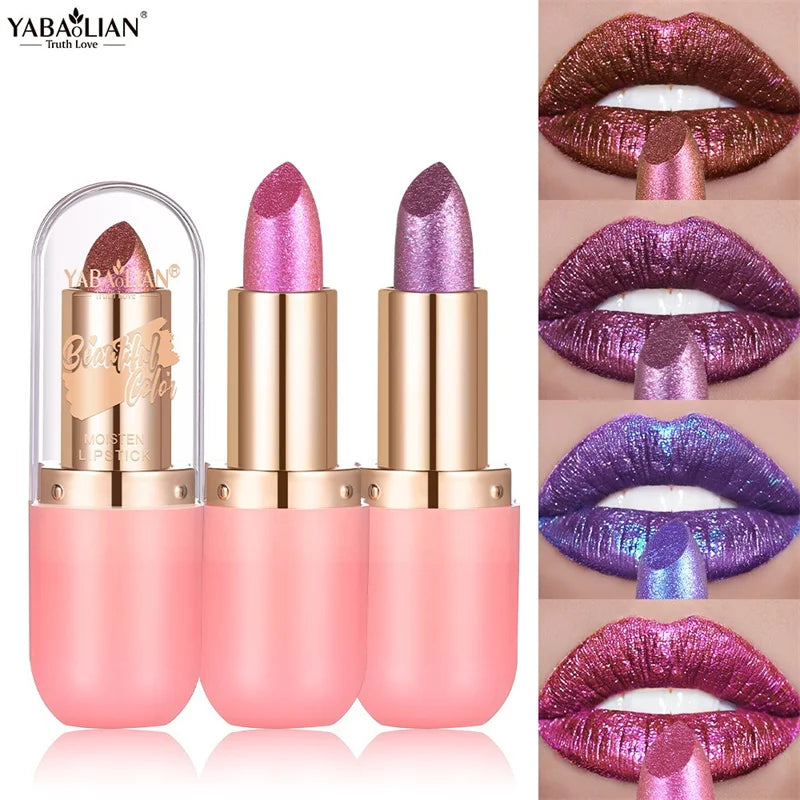 Metallic Chameleon Pearl Lipstick – Waterproof Glitter Lip Gloss Metallic Pearl Lipstick PRIMED