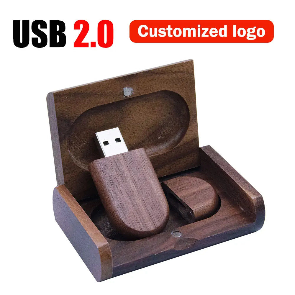 Wooden USB Flash Drive Custom Logo | 4GB–128GB Bamboo Maple Custom USB Flash Drive PRIMED 8 GB Walnut with box
