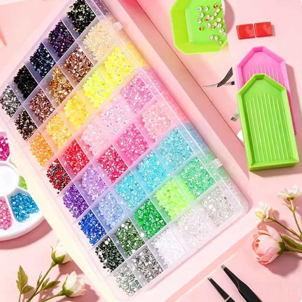 40-Grid Flatback Jelly Nail Gems Bedazzling Kit – AB Crystal Nail Art Gems PRIMED